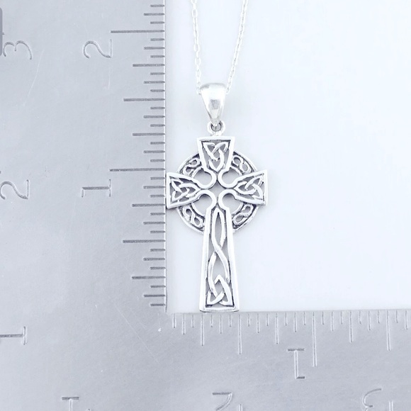 STERLING SILVER Celtic Cross Necklace - Picture 3 of 4